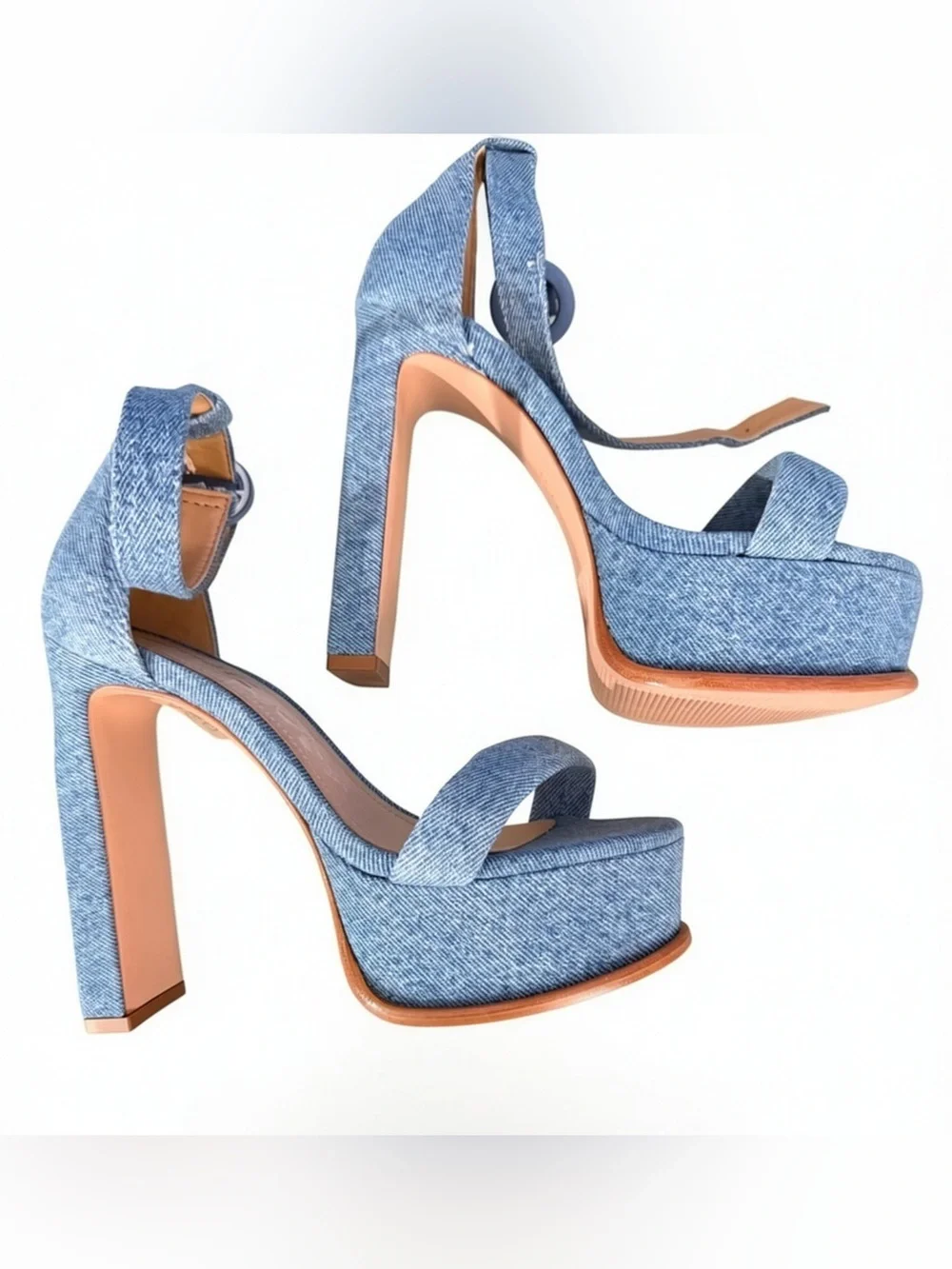 Schutz Eduarda Blue Denim Ankle Strap Chunky Platform Sandals 5.5B NWOT